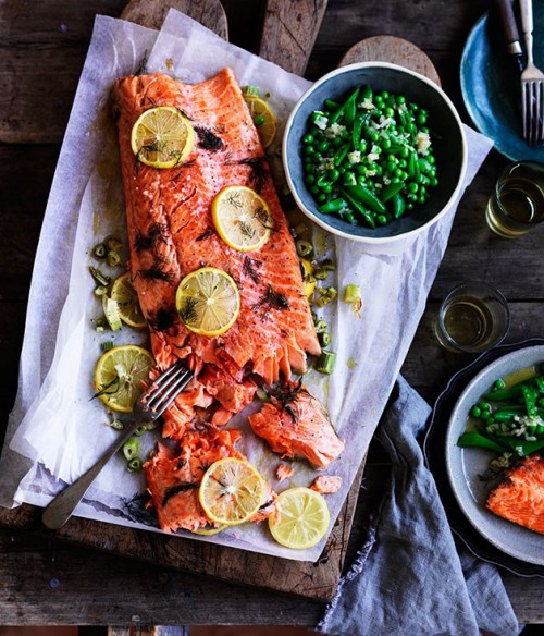 How to Enjoy More Spring Veggies Every Day: Slow-Cooked Ocean Trout with Peas, and Meyer Lemon and Fennel Salsa from Gourmet Traveller | The Health Sessions