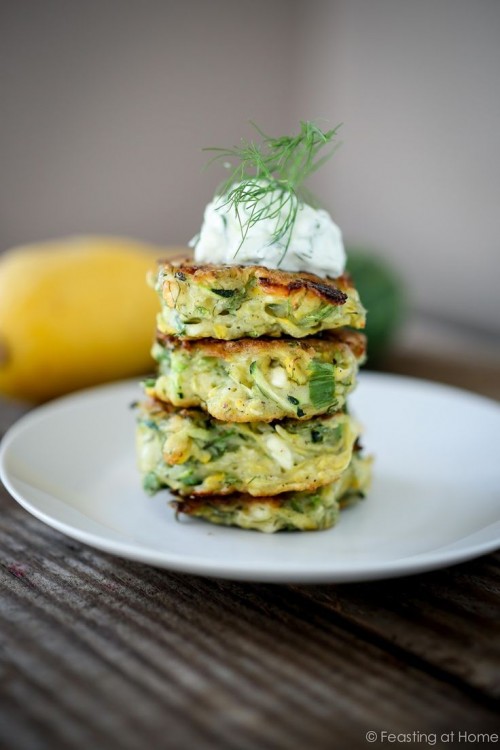 Healthy Easter Brunch - Zucchini Fritters with Feta and Tzatziki