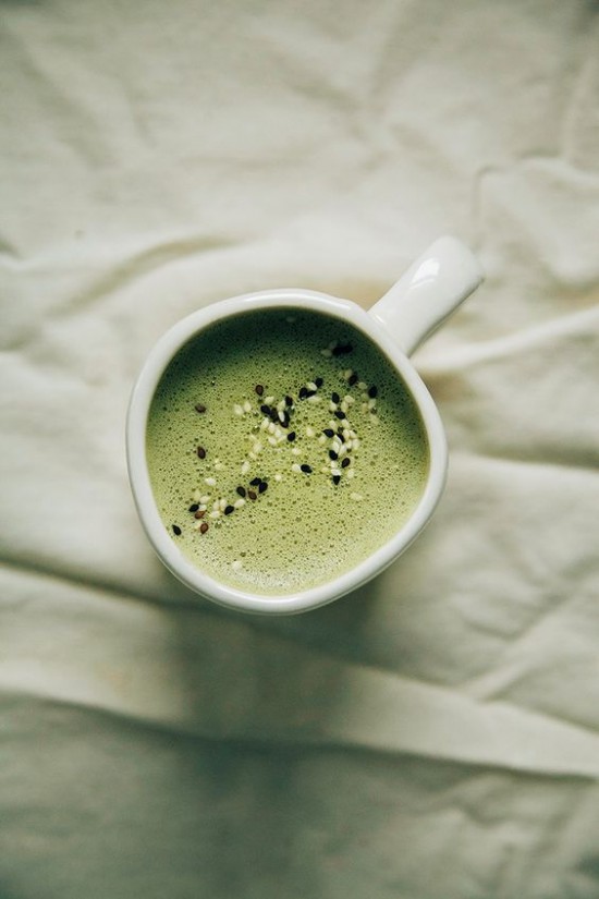 Hot and Healing Drinks: Matcha + Maca Superfood Latte with Tahini from The First Mess | The Health Sessions