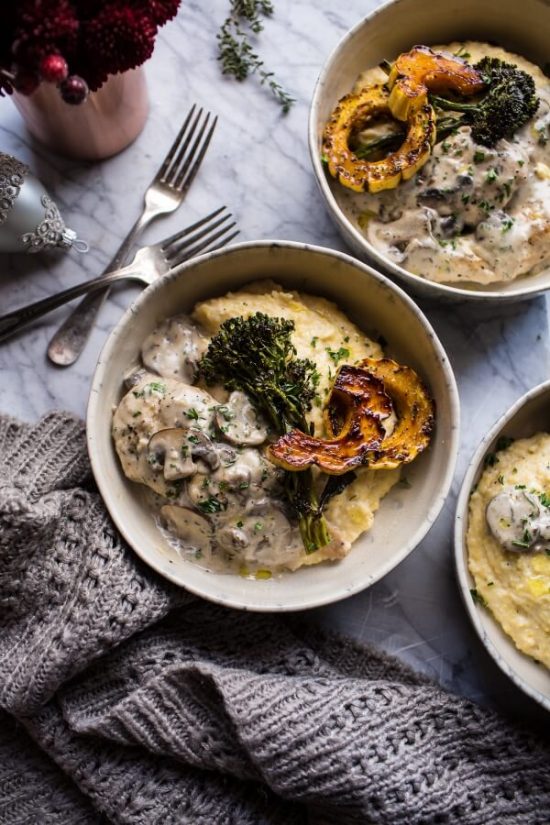 Medicinal Mushroom Recipes: 45-Minute Truffled Mushroom Chicken with Polenta and Roasted Broccolini from Half Baked Harvest | The Health Sessions