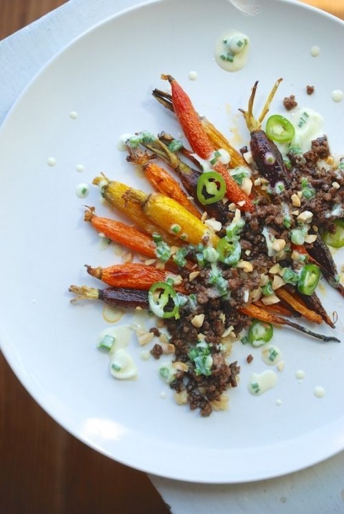 How to Enjoy More Spring Veggies Every Day: Slow-Roasted carrots with Lamb and Spring Onion Dressing from The Roaming Kitchen |The Health Sessions