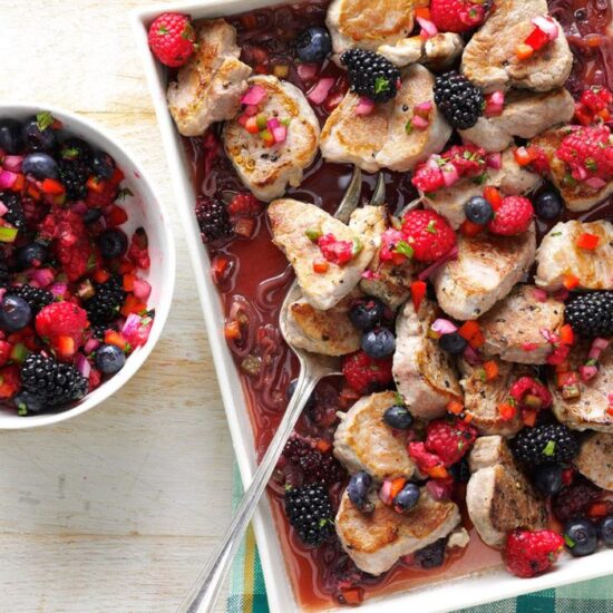 Healthy Berry Recipes: Pork Tenderloin with Three-Berry Salsa from Taste of Home | The Health Sessions