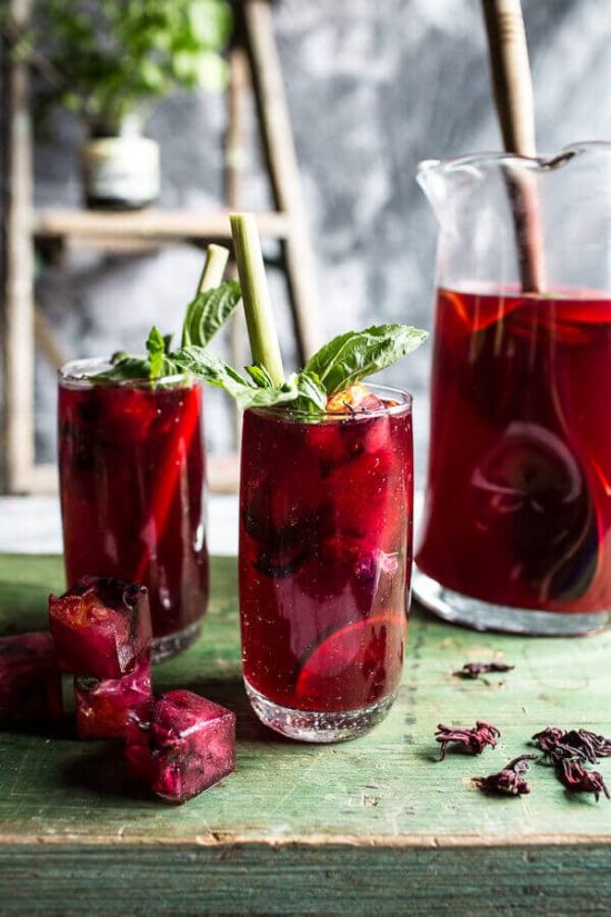 10 Healthy Homemade Iced Teas: Hibiscus, Lemongrass, Basil and Honey Sweet Iced Tea from Half Baked Harvest | The Health Sessions