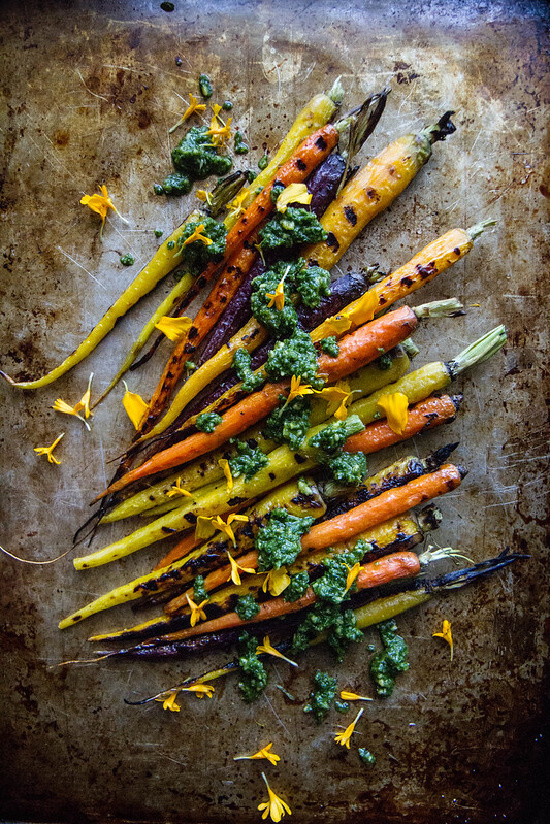 Jazz Up Your Veggies: Grilled Carrots with Mint Almond Pesto by Heather Christo | The Health Sessions