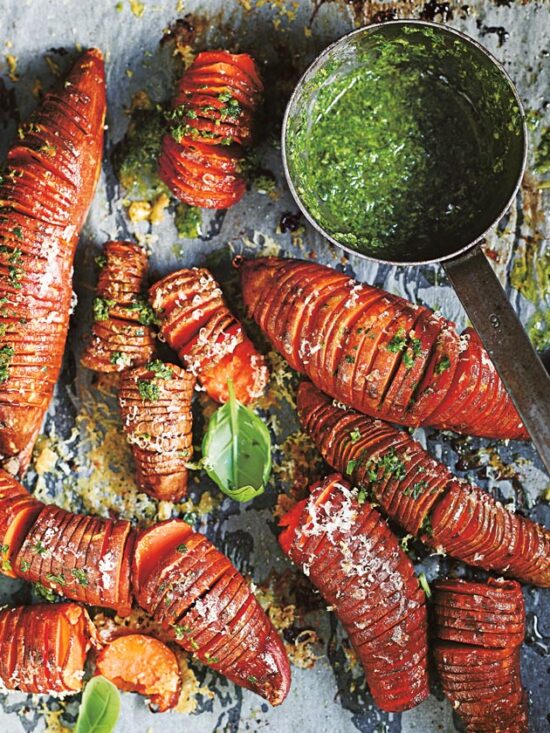 Jazz Up Your Veggies: Sweet Potato Hasselbacks with Salsa Verde from Donna Hay | The Health Sessions