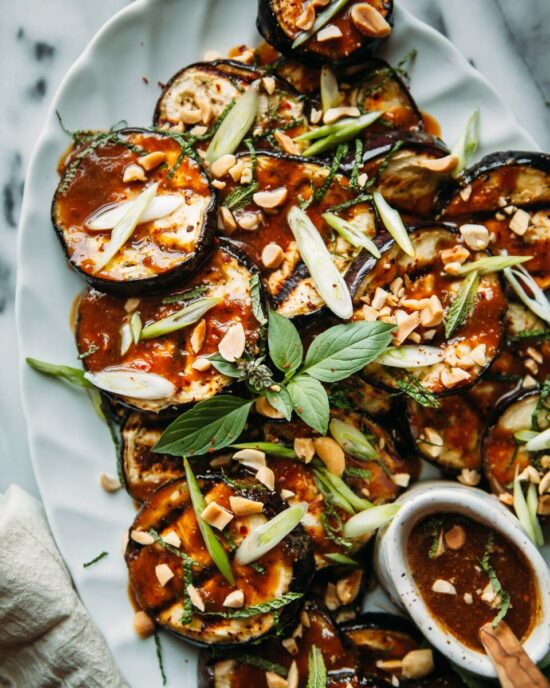 Jazz Up Your Veggies: Grilled Eggplant with Peanut Ginger Sauce from The First Mess | The Health Sessions