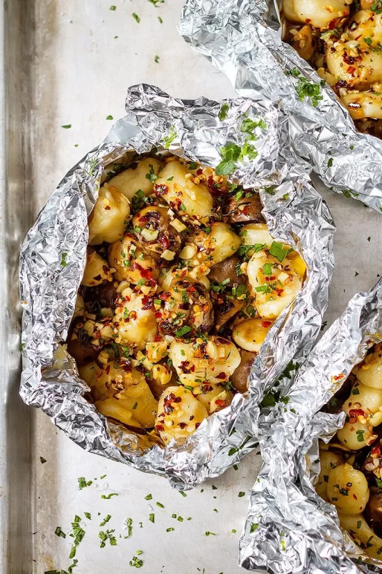 Foil Packet Recipes: Garlic Butter and Mushrooms Gnocchi Foil Packets from EatWell 101 | The Health Sessions