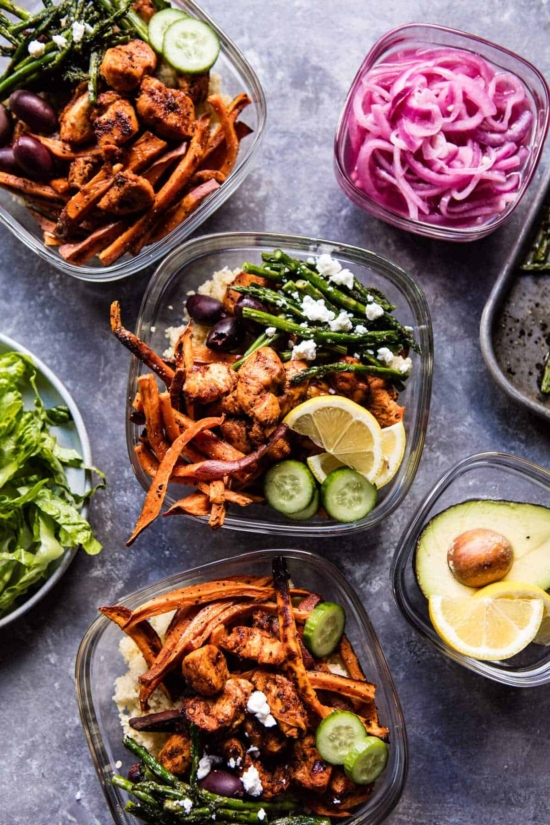 Make-Ahead Meals: Meal Prep Chicken Shawarma and Sweet Potato Fry Bowls from Half Baked Harvest | The Health Sessions