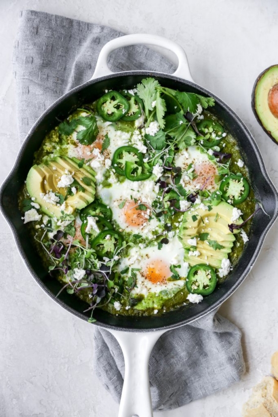 Savory Breakfast Recipes: Spicy Green Shakshuka with Feta from Yes to Yolks | The Health Sessions