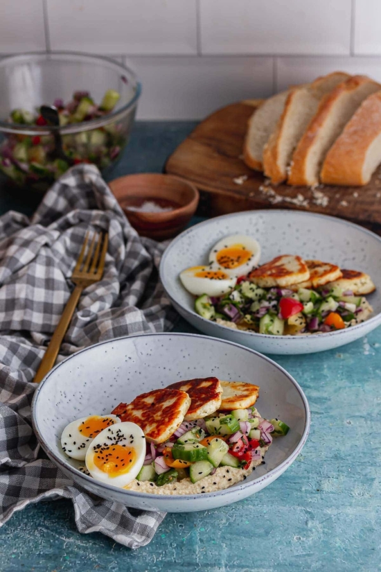 Savory Breakfast Recipes: Halloumi Breakfast Bowl with Salad from The Cook Report | The Health Sessions