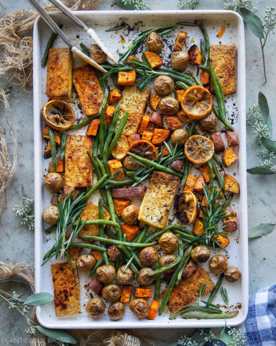 Sheet Pan Dinners: Lemon & Rosemary Tofu with Potatoes from Plantifully Based | The Health Sessions