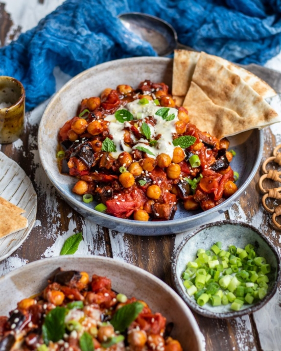 Sheet Pan Dinners: Chickpea and Aubergine Harissa Tray Bake from Happy Skin Kitchen | The Health Sessions