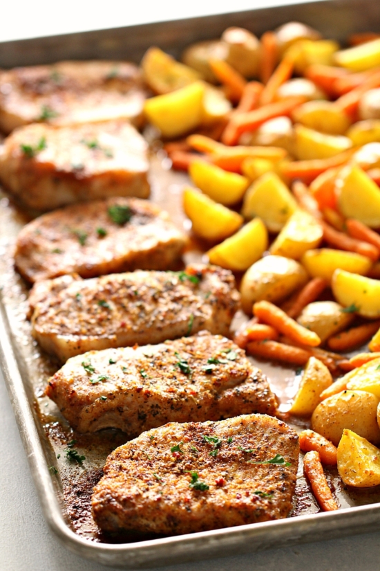 Sheet Pan Dinners: Italian Pork Chops with Potatoes and Carrots from Six Sisters' Stuff | The Health Sessions