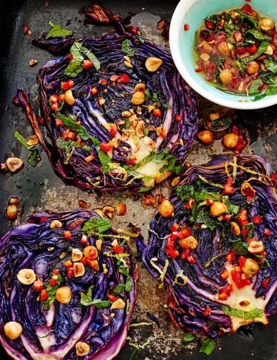 Healthy Side Dishes: Roasted Cabbage Steaks with Hazelnut Dressing from Olive Magazine | The Health Sessions