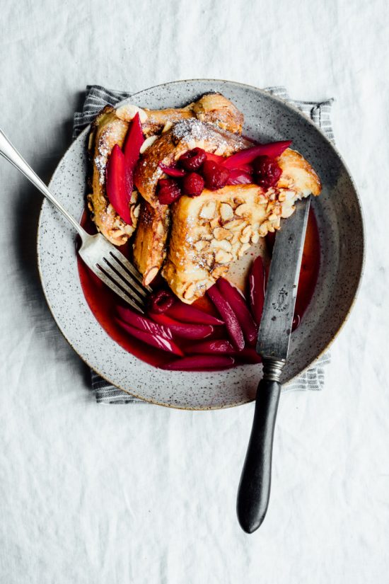 Healthy Stacks: Coconut Almond Brioche French Toast with Hibiscus Poached Rhubarb from Tending the Table | The Health Sessions