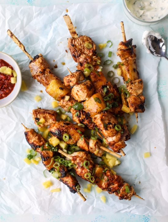 Health-Boosting Herb Recipes: Pineapple Chili Chicken Skewers with Garlic Chive Dip from howsweeteats.com | The Health Sessions