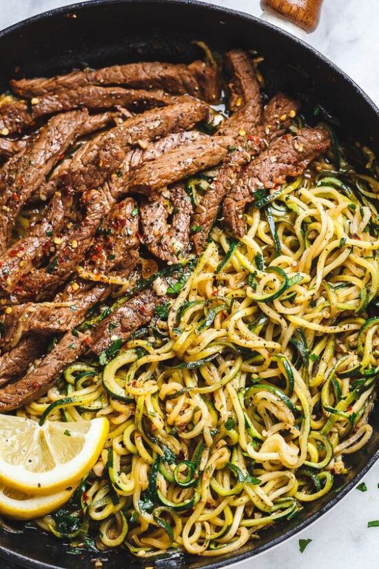 Quick Dinner Ideas: Lemon Garlic Butter Steak with Zucchini Noodles from Eat Well 101 | The Health Sessions