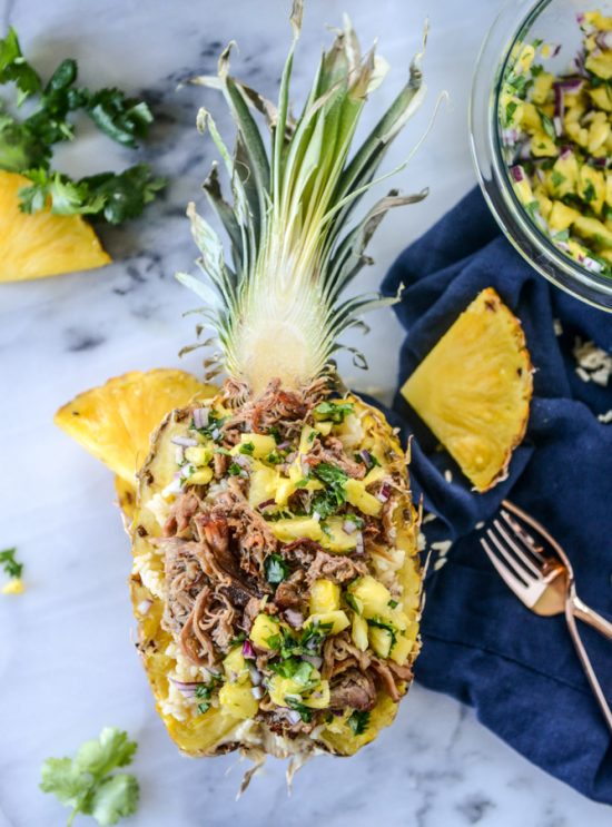 Healthy Slow Cooker Recipes: Slow Cooker Jerk Pork in Pineapple Rice Bowls from How Sweet Eats | The Health Sessions