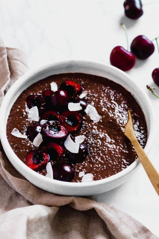 Healthy Stone Fruit Recipes: Sweet Cherry Chocolate Chia Pudding from Emilie Eats | The Health Sessions