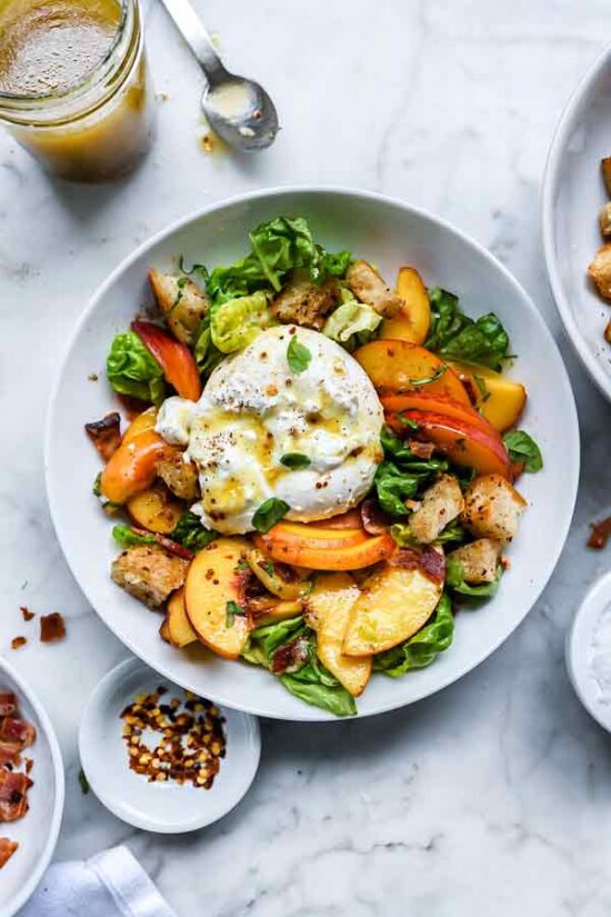 Summer Salads: Peach Panzanella Salad with Burrata and Bacon from FoodieCrush | The Health Sessions